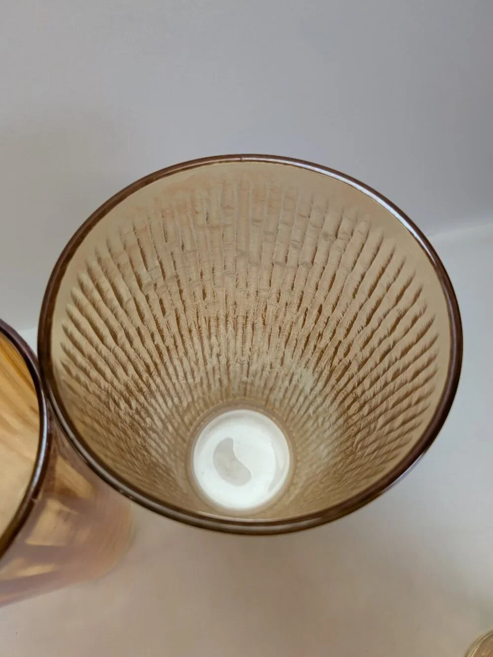 Vintage MCM Tan Marigold Iridescent Glass Tumbler Trio - 3 Pc Mixed Texture Set